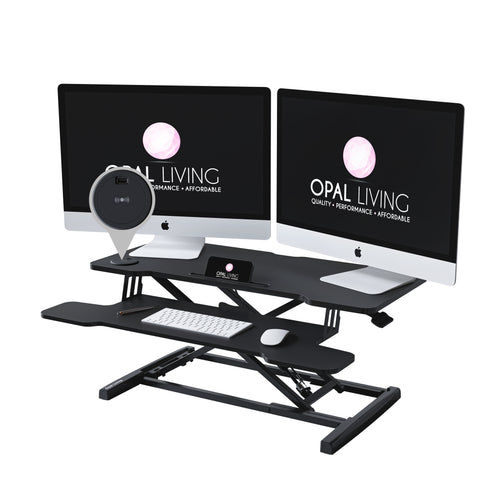 Stand up desk converter - Wireless Charger and USB Port - Large (36 inch) - Black